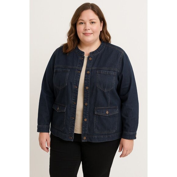 Eileen Fisher Jackets & Blazers - Eileen Fisher Women’s Denim Jacket 1X – Dark Wash Button Front Utility Pockets
